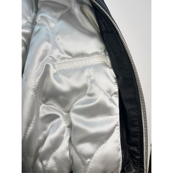 Vintage The Original 8 Ball Leather Bomber Jacket Black Navy Cream Size Large - Picture 15 of 15